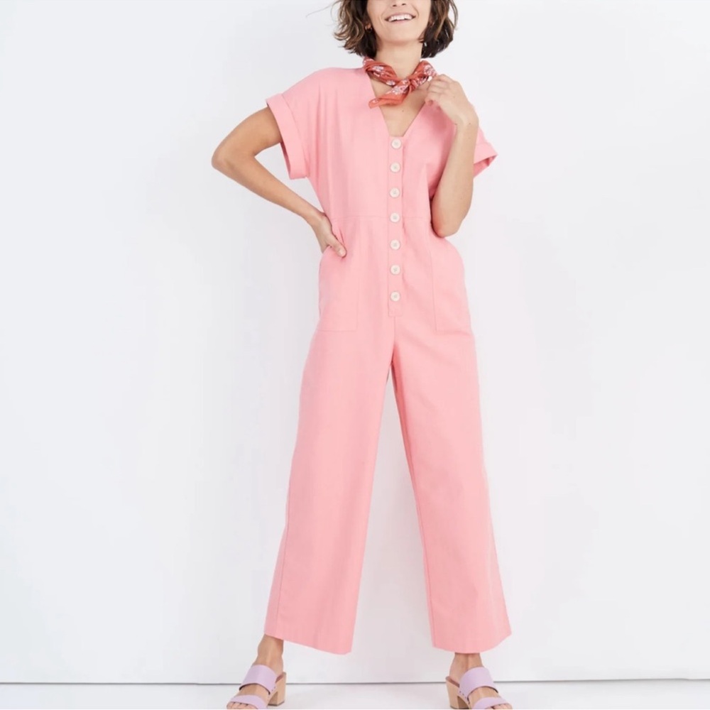 Madewell Pink Button-Down Day Jumpsuit